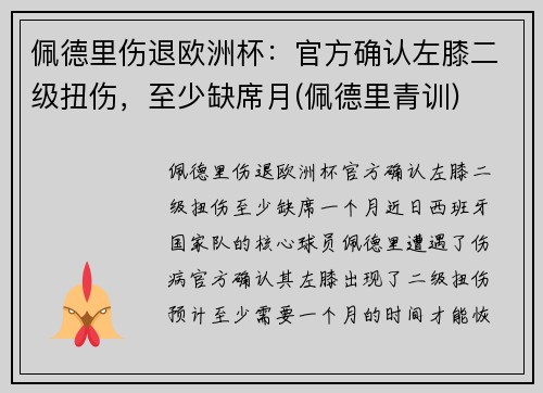 佩德里伤退欧洲杯：官方确认左膝二级扭伤，至少缺席月(佩德里青训)
