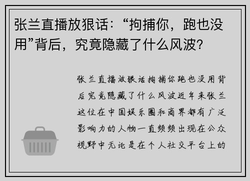 张兰直播放狠话：“拘捕你，跑也没用”背后，究竟隐藏了什么风波？